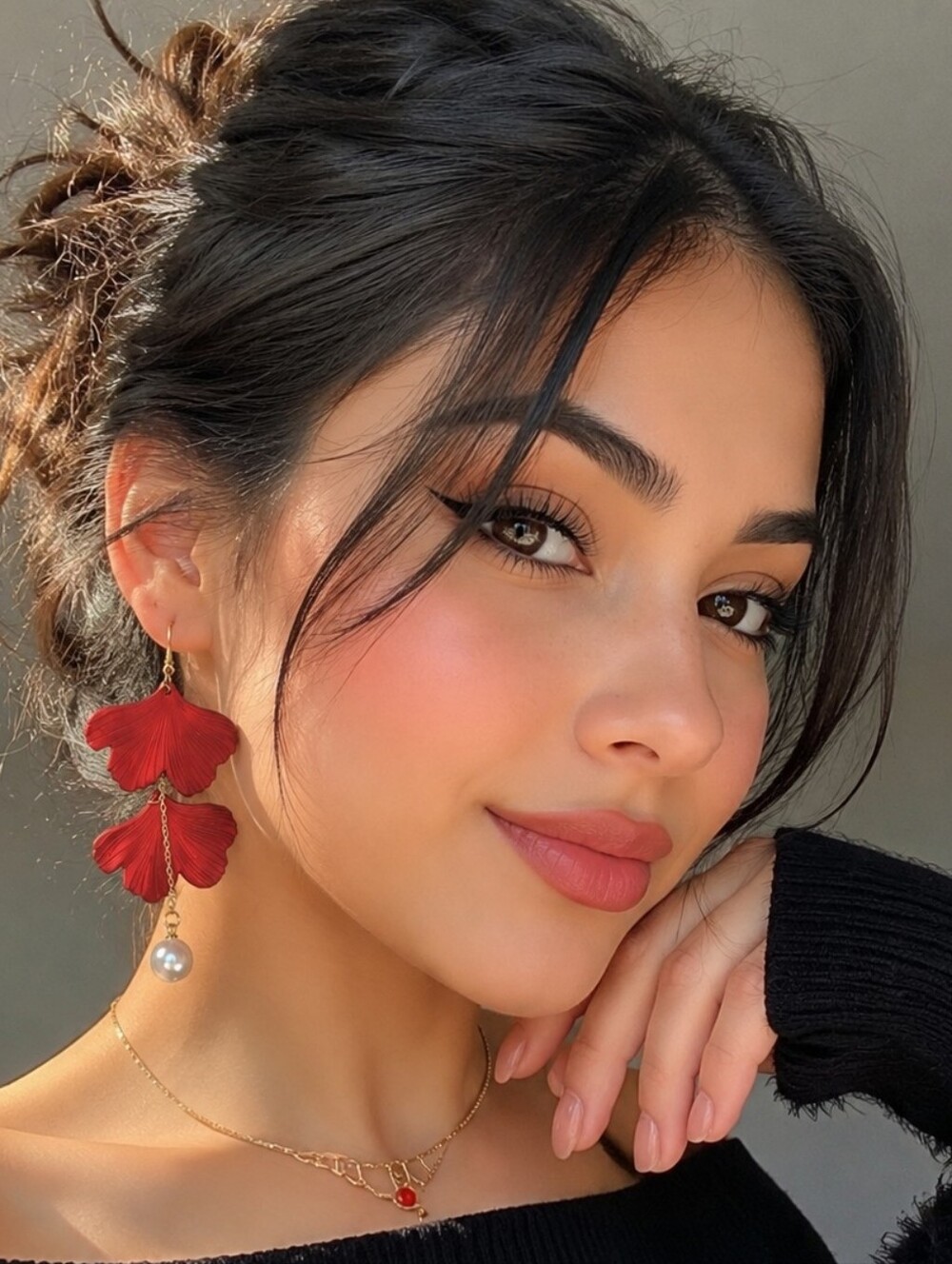 Boutique Red Rose Petal Tassel Earrings with Pearls | Floral Acrylic Drop